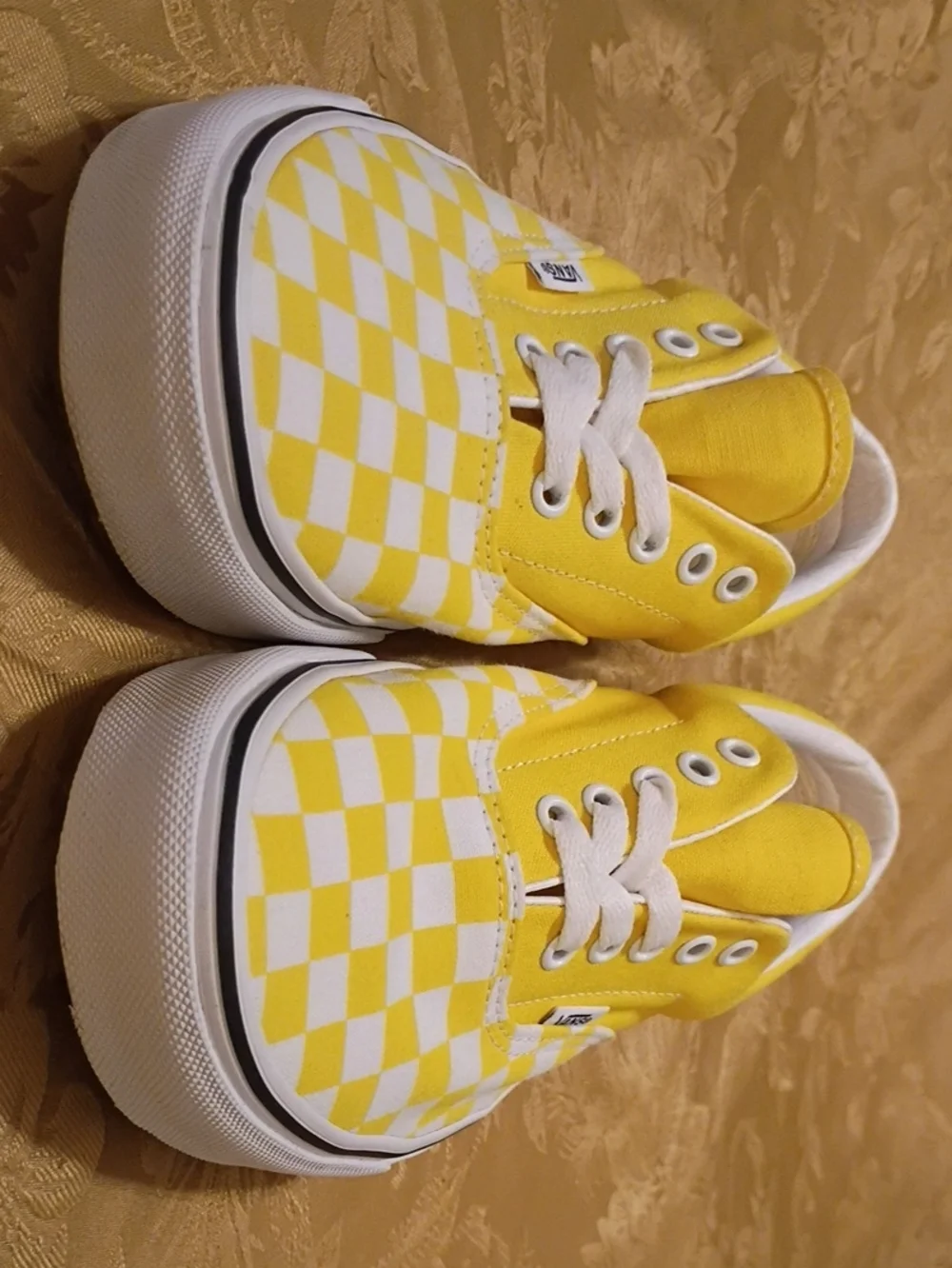 VANS  Yellow and White Checkerboard Low Top Sneakers Men's 9.5 Women's 11.0
